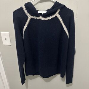 White + Warren Navy Sweater with Cream Trim